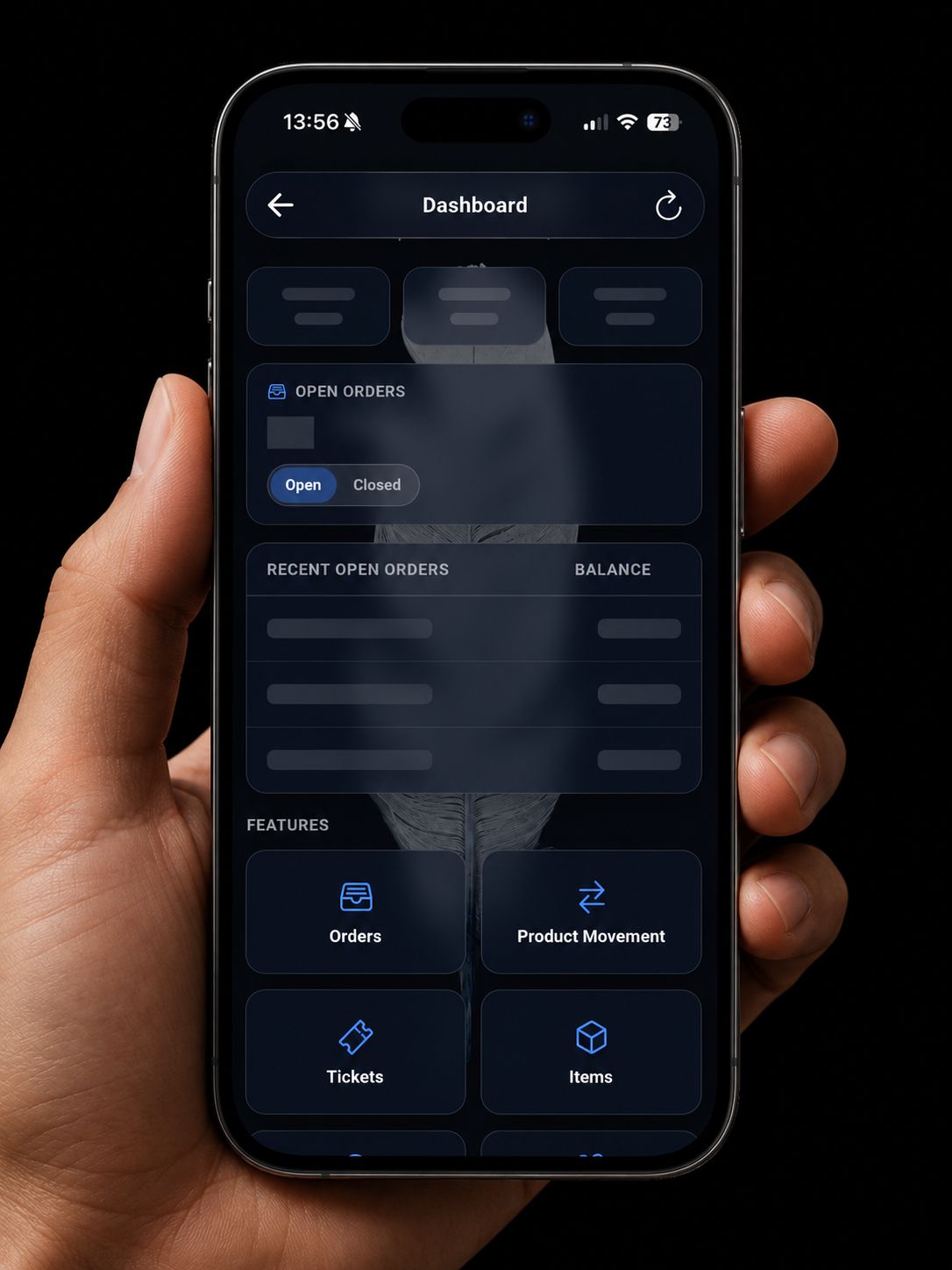 The RivMan companion app open on the live dashboard, held on an iPhone